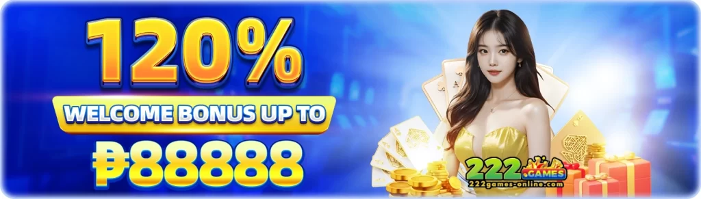 222GAMES register welcome bonus banner showing a special reward for new players after signing up